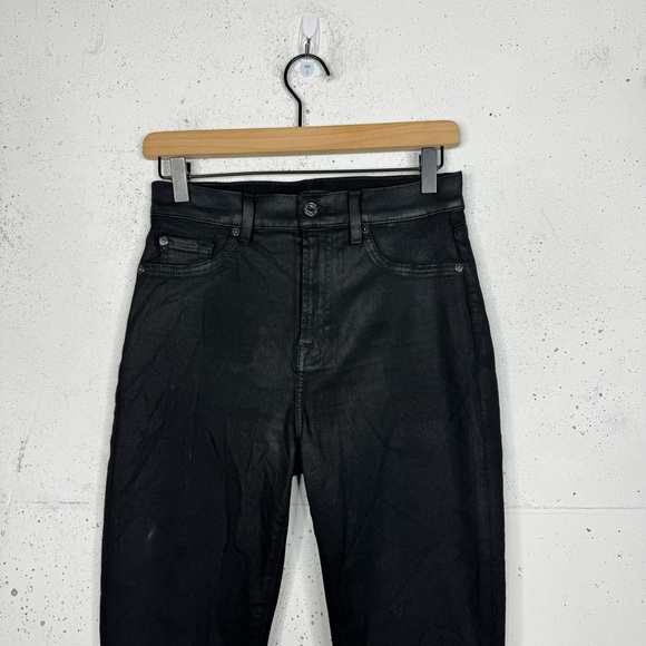 7 For All Mankind Waxed Mid Rise Flare Coated Jeans Black 27 - Picture 4 of 11